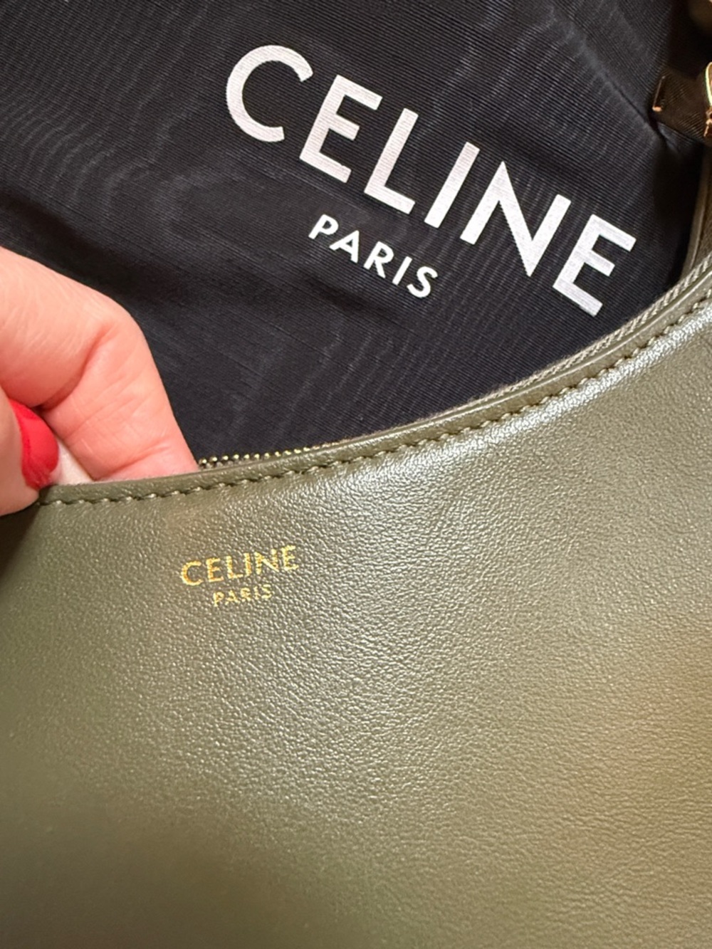 CELINE Olive Green Leather Ava Shoulder Bag - Picture 4 of 6
